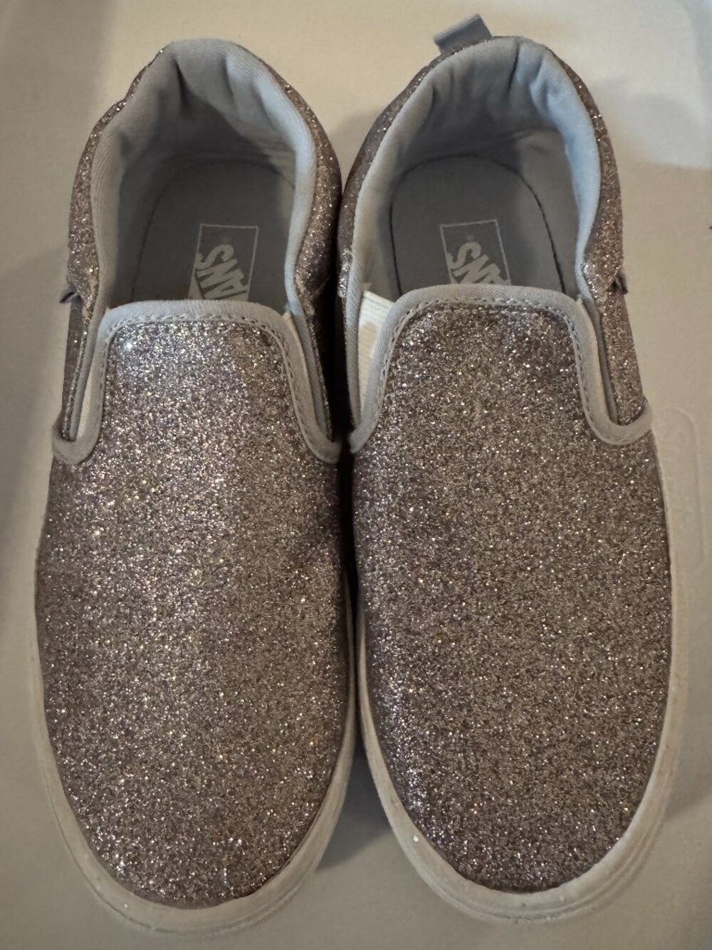 Vans Girls' Missy Silver Glitter Slip-On Sneakers – Size: Girls' 4,